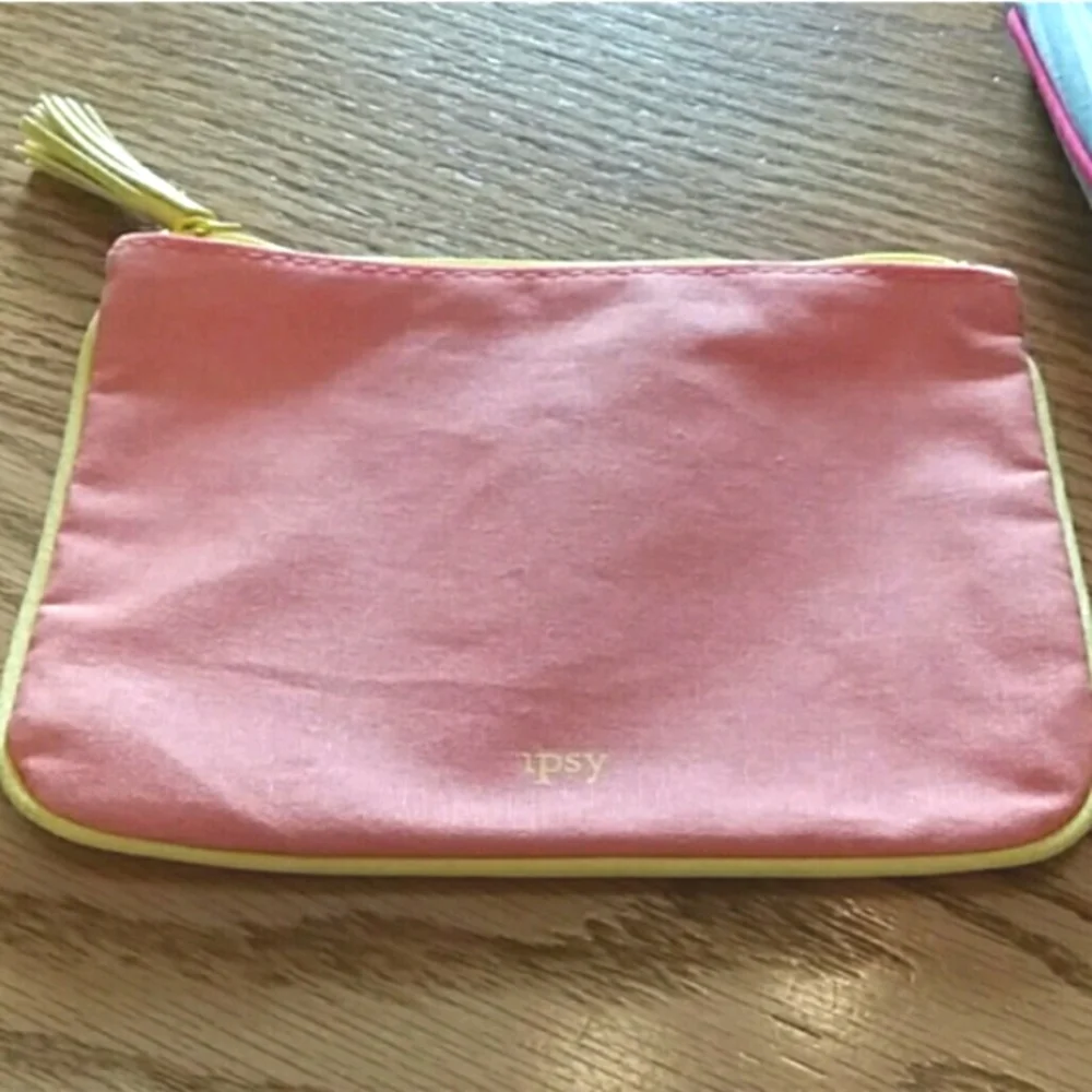Ipsy Gold sequin, coral, and gray makeup cosmetic zip bags new